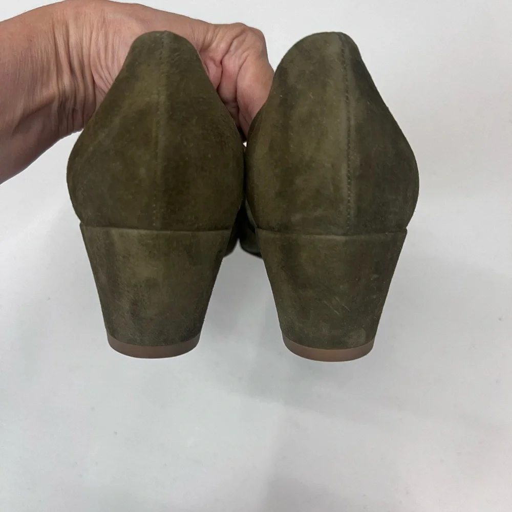 Vince New Barolo‎ Olive Green Suede Wedge Heels Size 10